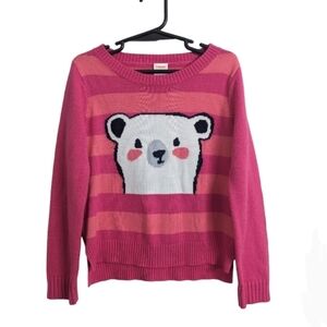 Gymboree girl's pink striped bear print crewneck sweater size S (5-6)